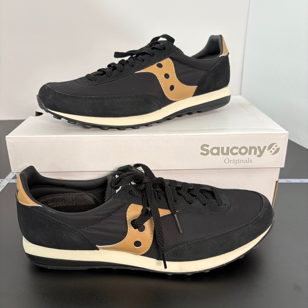 Saucony Mens Trainer 80 Size 12 Black Gold S70884-14 Retro Suede‎ Nylon Sneakers